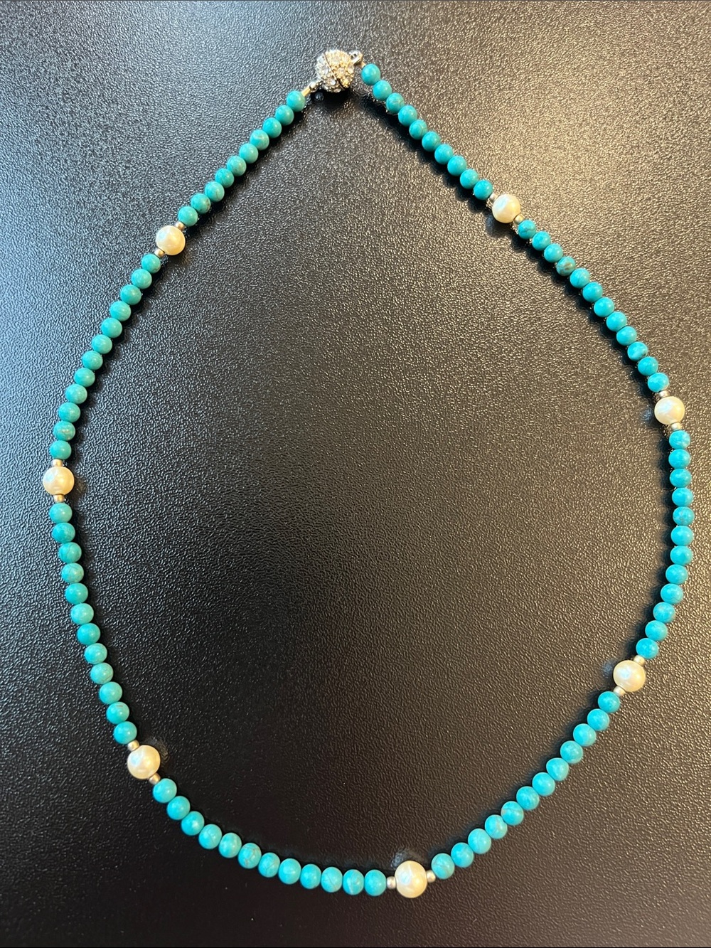 Turquoise Bead Necklace with Pearl Accents